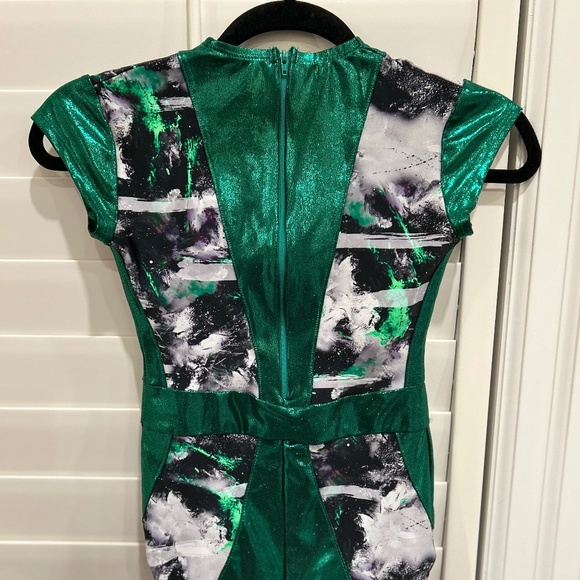 Green and Black Patterned Leotard / Dance Costume - Picture 3 of 5